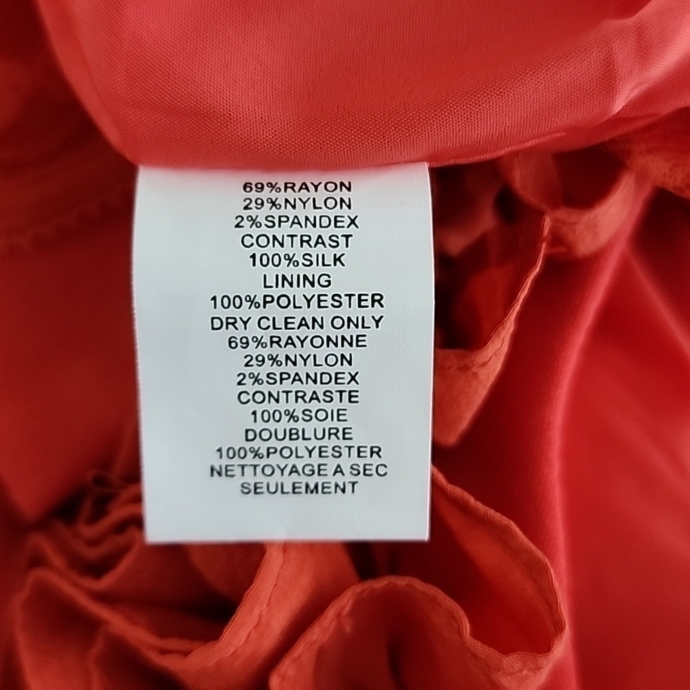 Trina Turk Coral Orange Midi Dress with Ruffle Sleeves Size 10 - Picture 12 of 13